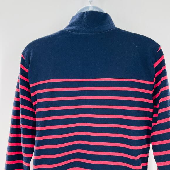 J CREW Navy Coral Striped Button Mock Turtle Neck Long Sleeve Knit Top XS - Picture 6 of 13